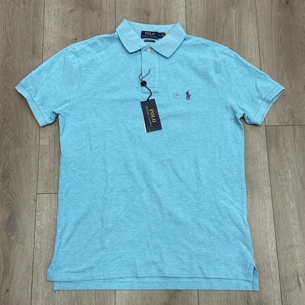 New Polo Ralph Lauren Custom Slim Fit Blue Polo Shirt Size Medium M B23